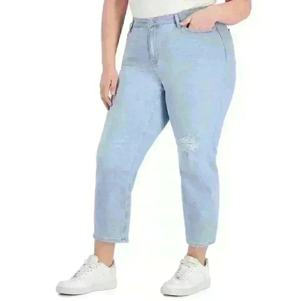 NEW! Calvin Klein Women's 20W Destructed Straight Fit High Rise Jeans NWT $89.50